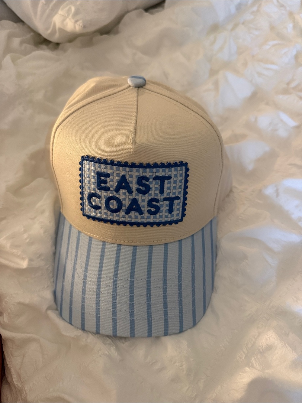 Cream and Light Blue 'East Coast' Patch Baseball Cap